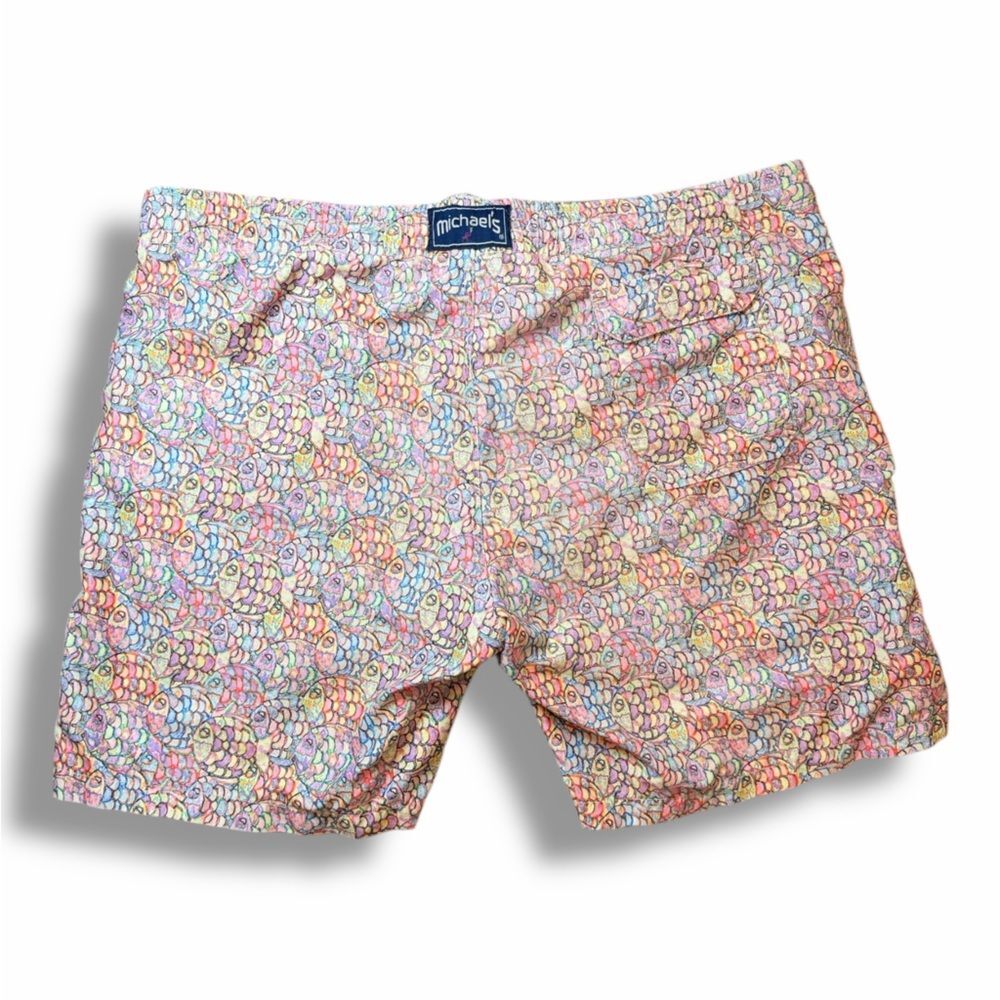 Michaels Men's Mesh Liner Swim Trunks Multicolor Abstract Fish Blue  XL All Over